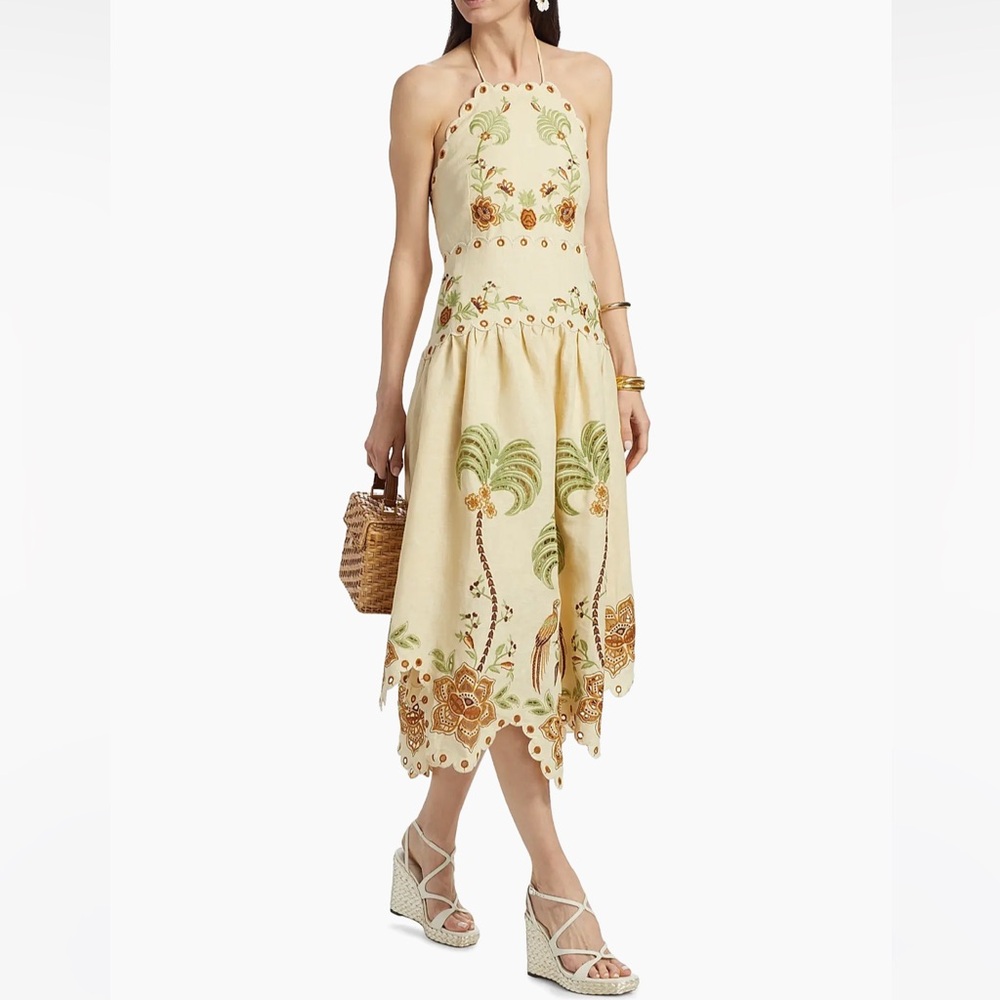 FARM RIO Delicate Forest Sand Richelieu Embroidered Midi Dress Size XS - Picture 5 of 9